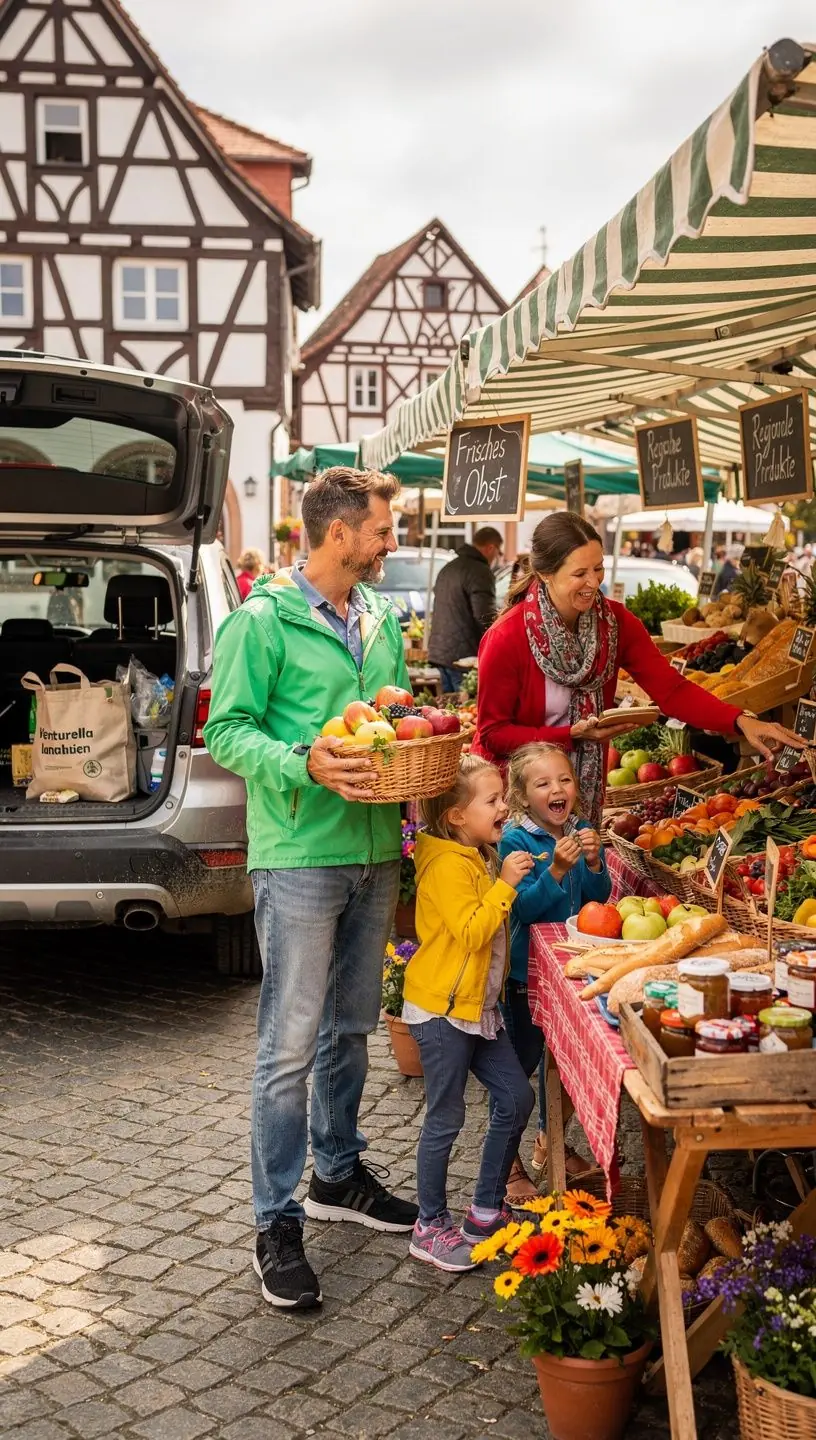 Ein abenteuerlustiges Paar plant ihre Route auf einer Karte vor einer beeindruckenden Berglandschaft.